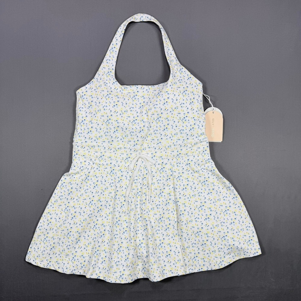 Blogilates Womens XL White Floral Recycled Poly Halter Game Set Match Mini Dress